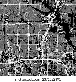 1:1 square aspect ratio vector road map of the city of Plano Texas in the United States of America with white roads on a black background.