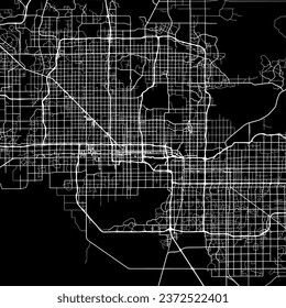 1:1 square aspect ratio vector road map of the city of Phoenix Arizona in the United States of America with white roads on a black background.