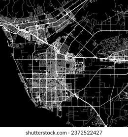 1:1 square aspect ratio vector road map of the city of Oxnard California in the United States of America with white roads on a black background.