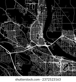 1:1 square aspect ratio vector road map of the city of Richland Washington in the United States of America with white roads on a black background.