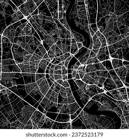 1:1 square aspect ratio vector road map of the city of Koln Metropole in Germany with white roads on a black background.