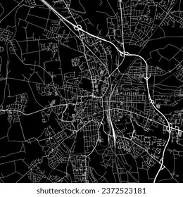 1:1 square aspect ratio vector road map of the city of Luneberg in Germany with white roads on a black background.