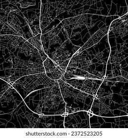1:1 square aspect ratio vector road map of the city of Osnabruck in Germany with white roads on a black background.