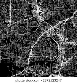 1:1 square aspect ratio vector road map of the city of Tigard Oregon in the United States of America with white roads on a black background.