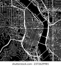 1:1 square aspect ratio vector road map of the city of Portland Center Oregon in the United States of America with white roads on a black background.