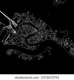 1:1 square aspect ratio vector road map of the city of Venice Centro in Italy with white roads on a black background.