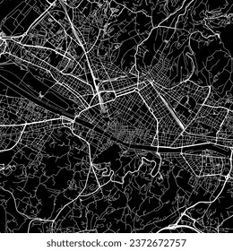 1:1 square aspect ratio vector road map of the city of Firenze in Italy with white roads on a black background.