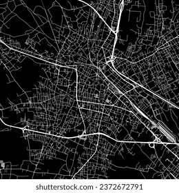 1:1 square aspect ratio vector road map of the city of Gallarate in Italy with white roads on a black background.