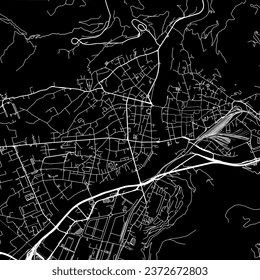 1:1 square aspect ratio vector road map of the city of Bolzano in Italy with white roads on a black background.