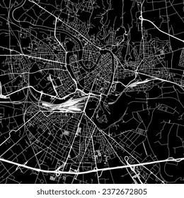 1:1 square aspect ratio vector road map of the city of Verona in Italy with white roads on a black background.
