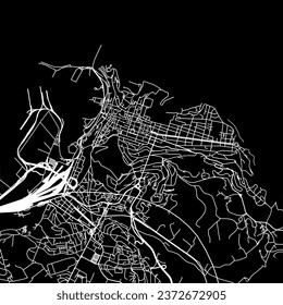 1:1 square aspect ratio vector road map of the city of Ancona in Italy with white roads on a black background.