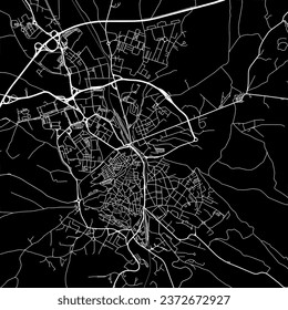 1:1 square aspect ratio vector road map of the city of Viterbo in Italy with white roads on a black background.