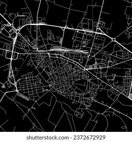 1:1 square aspect ratio vector road map of the city of Cremona in Italy with white roads on a black background.