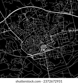 1:1 square aspect ratio vector road map of the city of Asti in Italy with white roads on a black background.