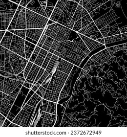 1:1 square aspect ratio vector road map of the city of Torino in Italy with white roads on a black background.