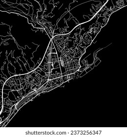 1:1 square aspect ratio vector road map of the city of Savona in Italy with white roads on a black background.