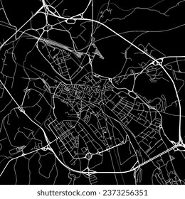 1:1 square aspect ratio vector road map of the city of Benevento in Italy with white roads on a black background.