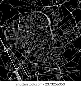 1:1 square aspect ratio vector road map of the city of Ravenna in Italy with white roads on a black background.