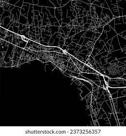 1:1 square aspect ratio vector road map of the city of Torre Annunziate in Italy with white roads on a black background.