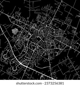 1:1 square aspect ratio vector road map of the city of Latina in Italy with white roads on a black background.