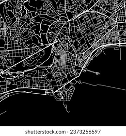 1:1 square aspect ratio vector road map of the city of Napoli Centro in Italy with white roads on a black background.