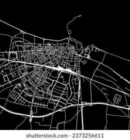 1:1 square aspect ratio vector road map of the city of Barletta in Italy with white roads on a black background.