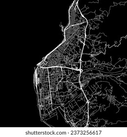 1:1 square aspect ratio vector road map of the city of Regio di Calabria in Italy with white roads on a black background.