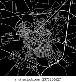 1:1 square aspect ratio vector road map of the city of Altamura in Italy with white roads on a black background.