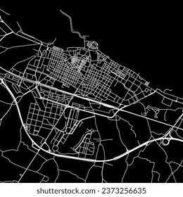 1:1 square aspect ratio vector road map of the city of Molfetta in Italy with white roads on a black background.