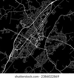 1:1 square aspect ratio vector road map of the city of Burton-on-Trent in the United Kingdom with white roads on a black background.