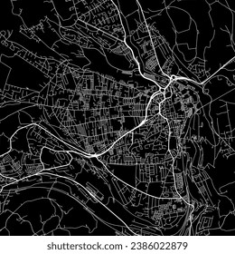 Hoja de ruta vectorial de relación de aspecto cuadrado de 1:1 de la ciudad de Halifax en el Reino Unido con carreteras blancas en un fondo negro.