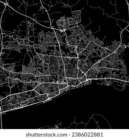 1:1 square aspect ratio vector road map of the city of Hull in the United Kingdom with white roads on a black background.