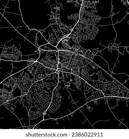 1:1 square aspect ratio vector road map of the city of Rugby in the United Kingdom with white roads on a black background.