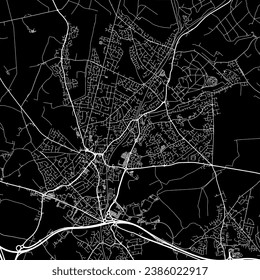 1:1 relación de aspecto cuadrado hoja de ruta vectorial de la ciudad de Cannock en el Reino Unido con caminos blancos sobre fondo negro.