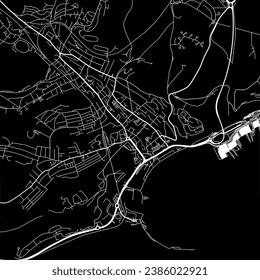 1:1 square aspect ratio vector road map of the city of Dover in the United Kingdom with white roads on a black background.