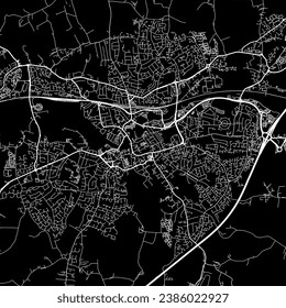 1:1 square aspect ratio vector road map of the city of Taunton in the United Kingdom with white roads on a black background.