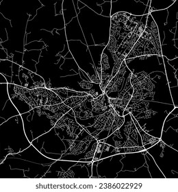 1:1 square aspect ratio vector road map of the city of Shrewsbury in the United Kingdom with white roads on a black background.