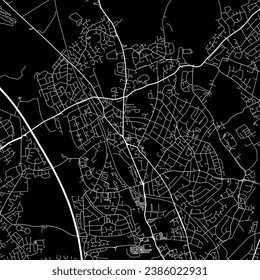1:1 square aspect ratio vector road map of the city of Bloxwich in the United Kingdom with white roads on a black background.