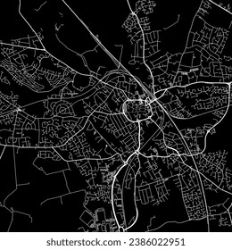 1:1 square aspect ratio vector road map of the city of Nuneaton in the United Kingdom with white roads on a black background.