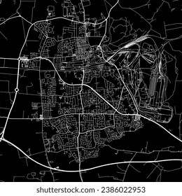 1:1 square aspect ratio vector road map of the city of Scunthorpe in the United Kingdom with white roads on a black background.