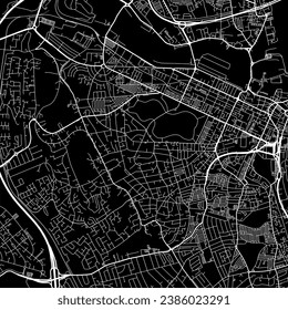 1:1 square aspect ratio vector road map of the city of Birkenhead in the United Kingdom with white roads on a black background.