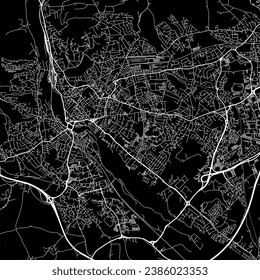 1:1 quadratisches Seitenverhältnis, Vektorkarte der Stadt Exeter im Vereinigten Königreich mit weißen Straßen auf schwarzem Hintergrund.