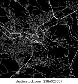 1:1 square aspect ratio vector road map of the city of Bath in the United Kingdom with white roads on a black background.
