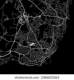 Hoja de ruta vectorial de relación de aspecto cuadrado de 1:1 de la ciudad de Ramsgate en el Reino Unido con caminos blancos en un fondo negro.