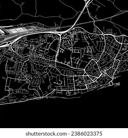 1:1 square aspect ratio vector road map of the city of Folkestone in the United Kingdom with white roads on a black background.