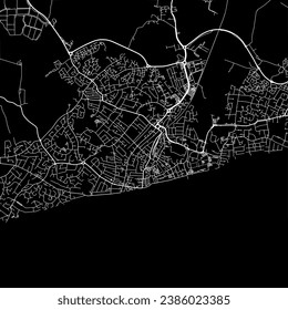 1:1 square aspect ratio vector road map of the city of Bognor Regis in the United Kingdom with white roads on a black background.