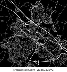 1:1 square aspect ratio vector road map of the city of Ashford in the United Kingdom with white roads on a black background.