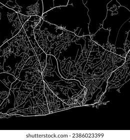 1:1 square aspect ratio vector road map of the city of Hastings in the United Kingdom with white roads on a black background.