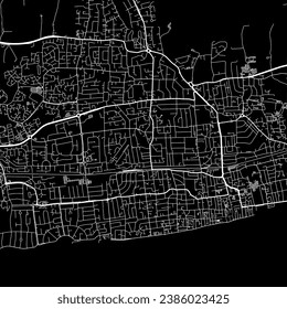 1:1 square aspect ratio vector road map of the city of Worthing in the United Kingdom with white roads on a black background.