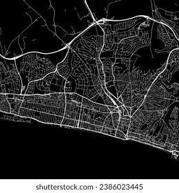 1:1 square aspect ratio vector road map of the city of Brighton in the United Kingdom with white roads on a black background.